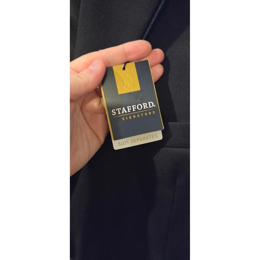 Stafford Signature 100% Wool Sport Coat Blazer Men's 46R Black Classic Fit NWT